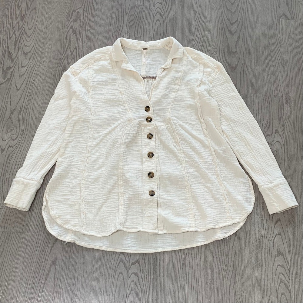 Free People All About The Feels Gauze Button Tunic Top Ivory XS Boho Lagenlook
